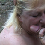 Blonde chubby mature slut having sex in the woods